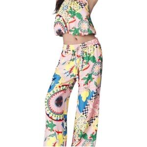 Anthropologie Wide-Leg Printed Lounge Pants in Pink Multi